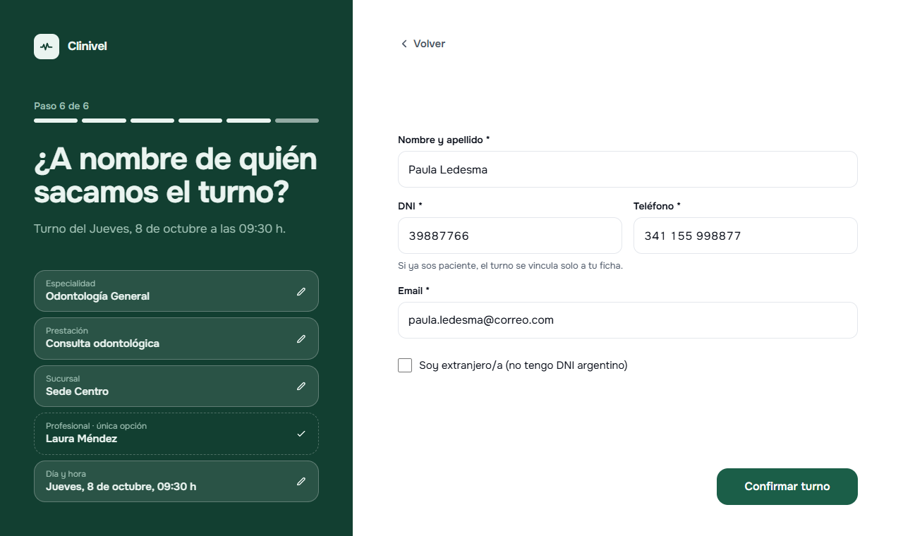 Último paso: datos de quien reserva